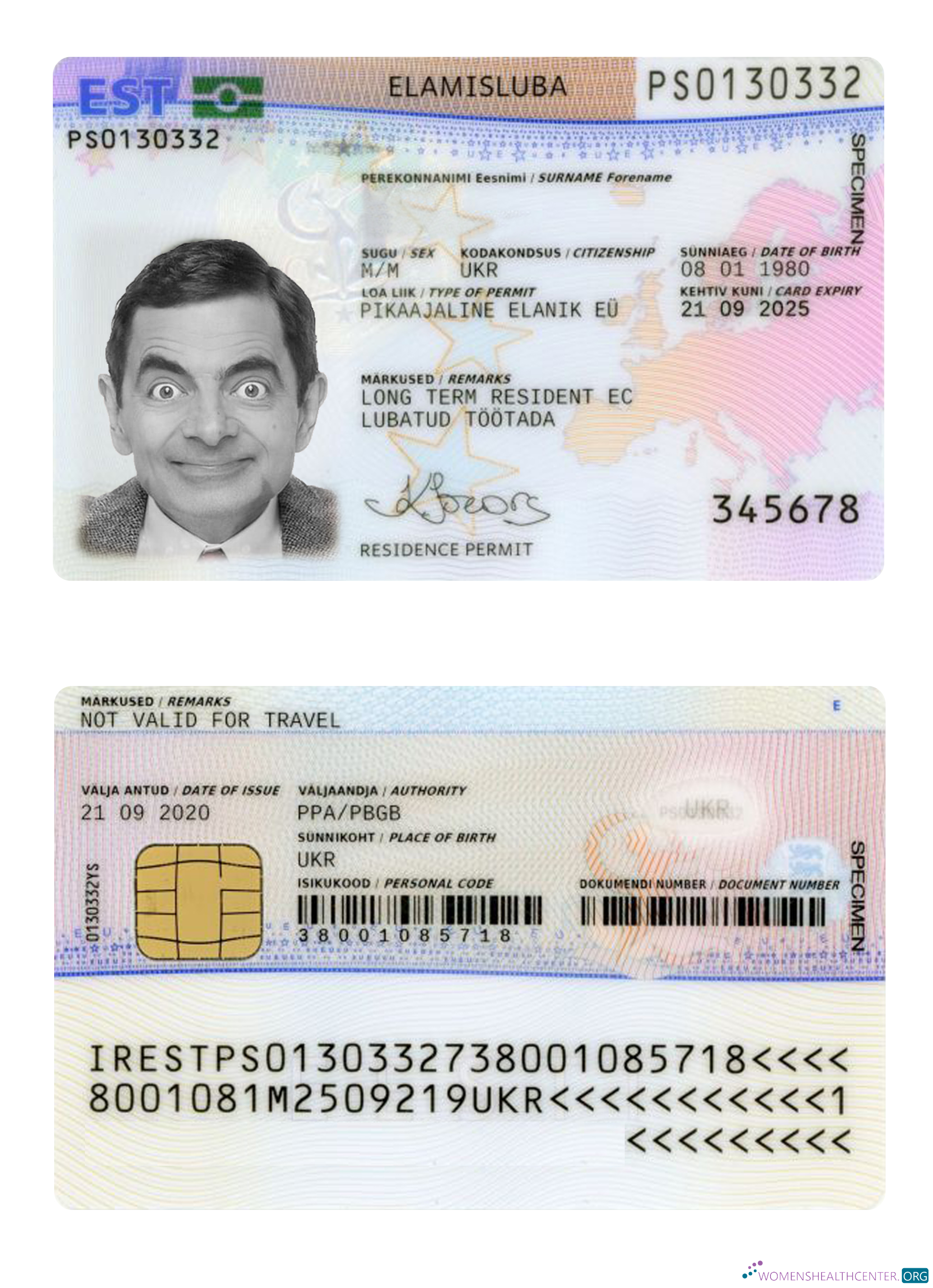 Download Estonia residence permit 2020 present Photoshop template